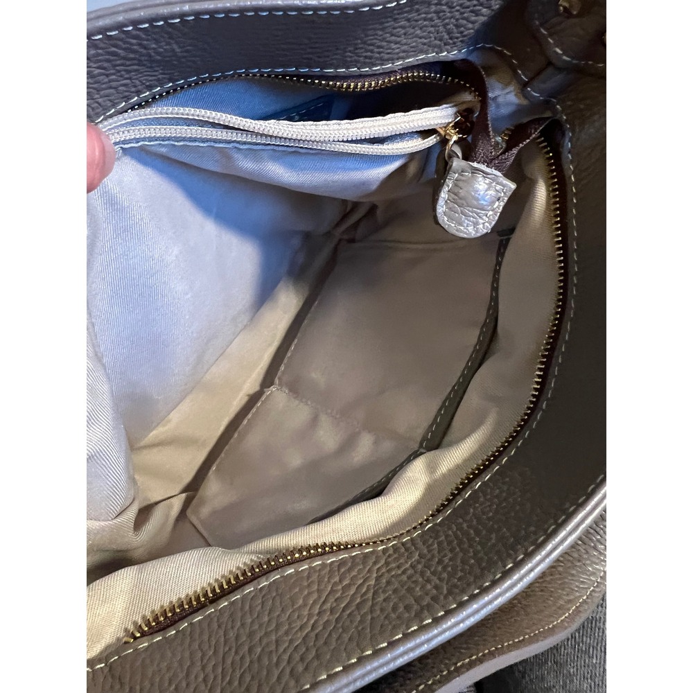 Valentina Grey Pebbled Genuine Leather Shoulder Bag Made in Italy Hobo Purse - Picture 7 of 12